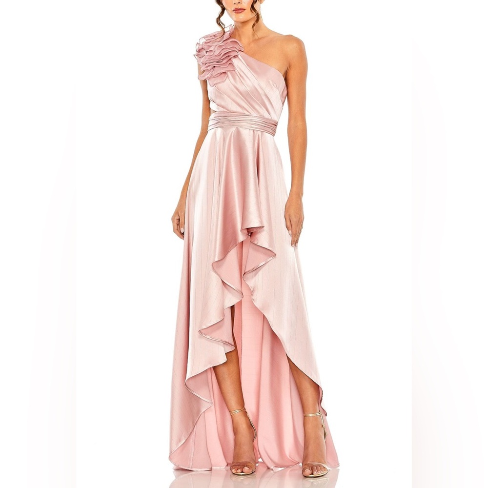 NWT Ieena for Mac Duggal Pink One Shoulder Cutout Hi Low Gown 49524 Size 2